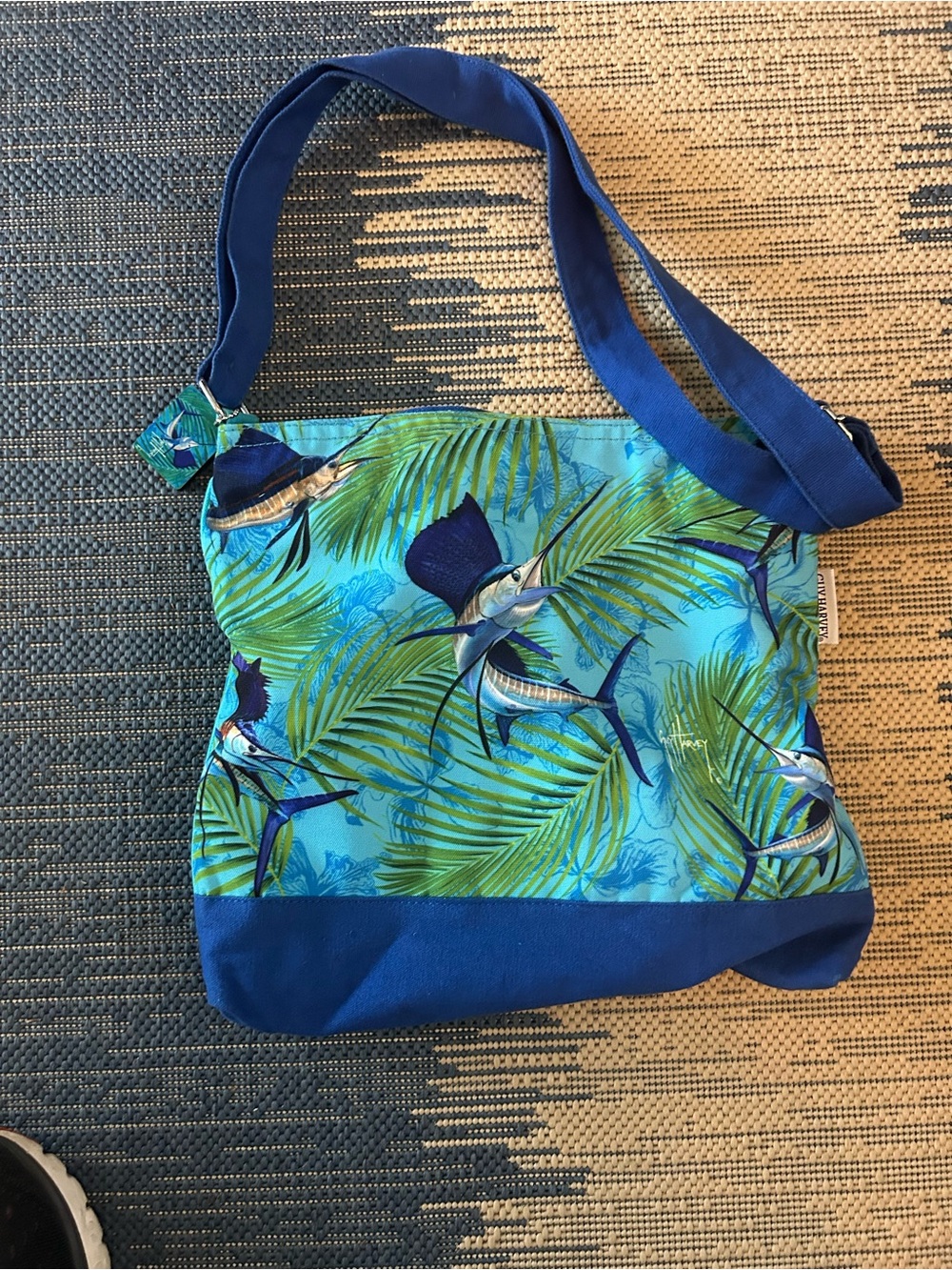 Blue Tropical Marlin Canvas Shoulder Bag Guy Harvey